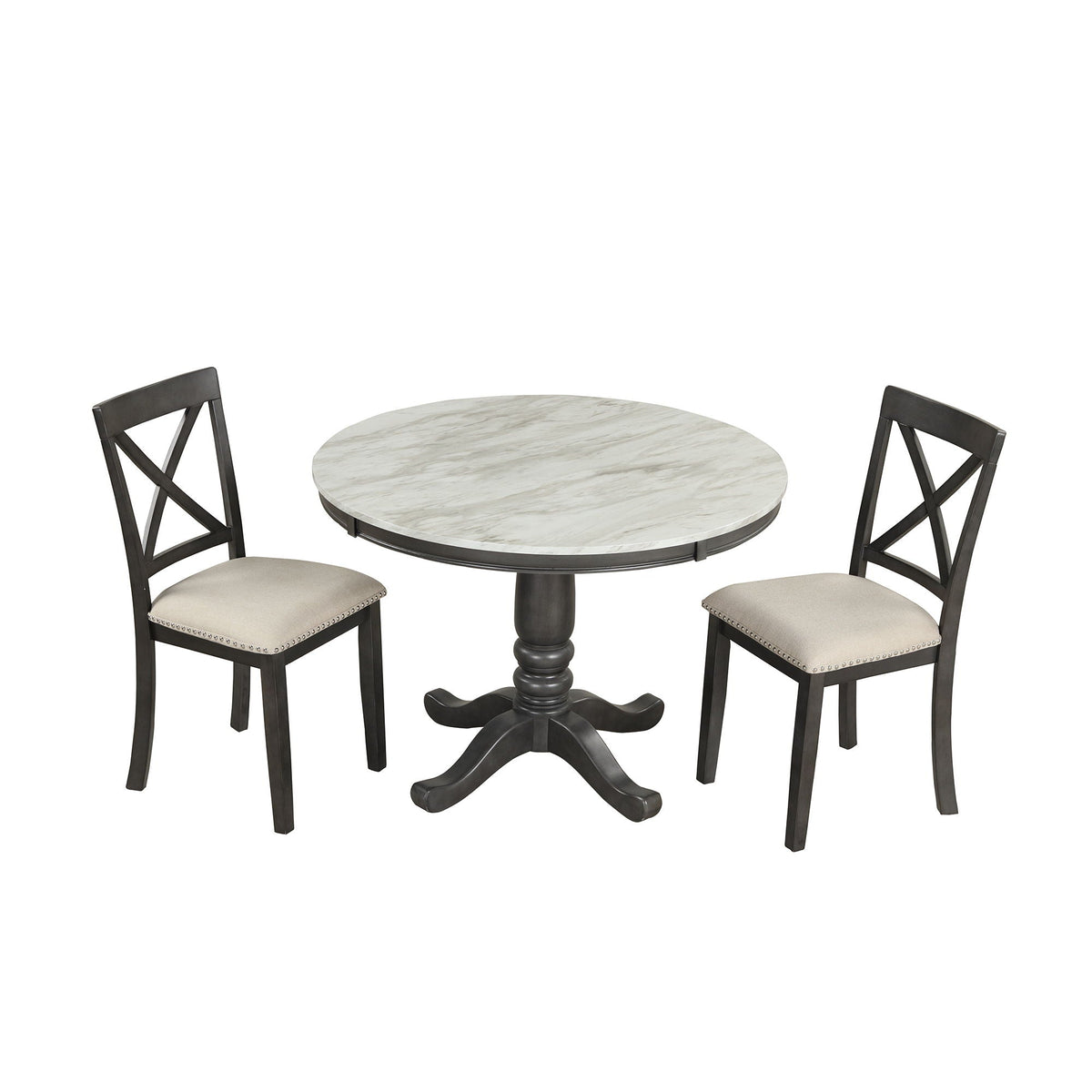 Solid Wood 5 Piece Dining Room Set with Table and 4 Chairs - White or Dark Gray