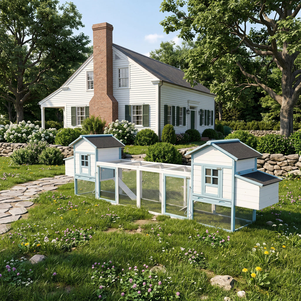 Large Wooden Chicken Coop with Double Nesting Boxes - Natural Wood