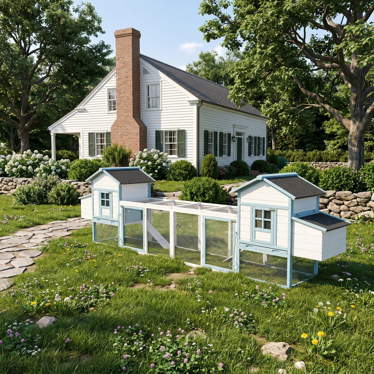 Large Wooden Chicken Coop with Double Nesting Boxes - Natural Wood