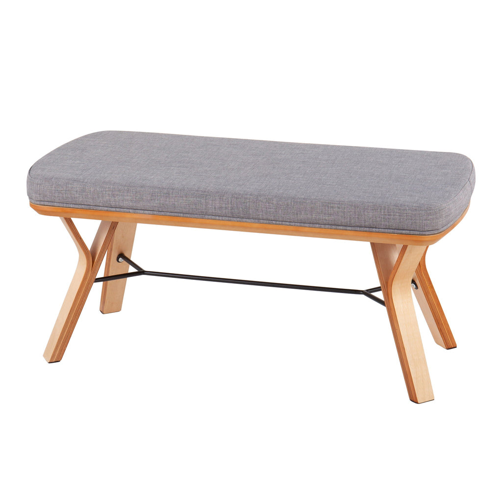 Mid Century Upholstered Bench with Cushioned Seat - Gray, Beige, Dark Gray