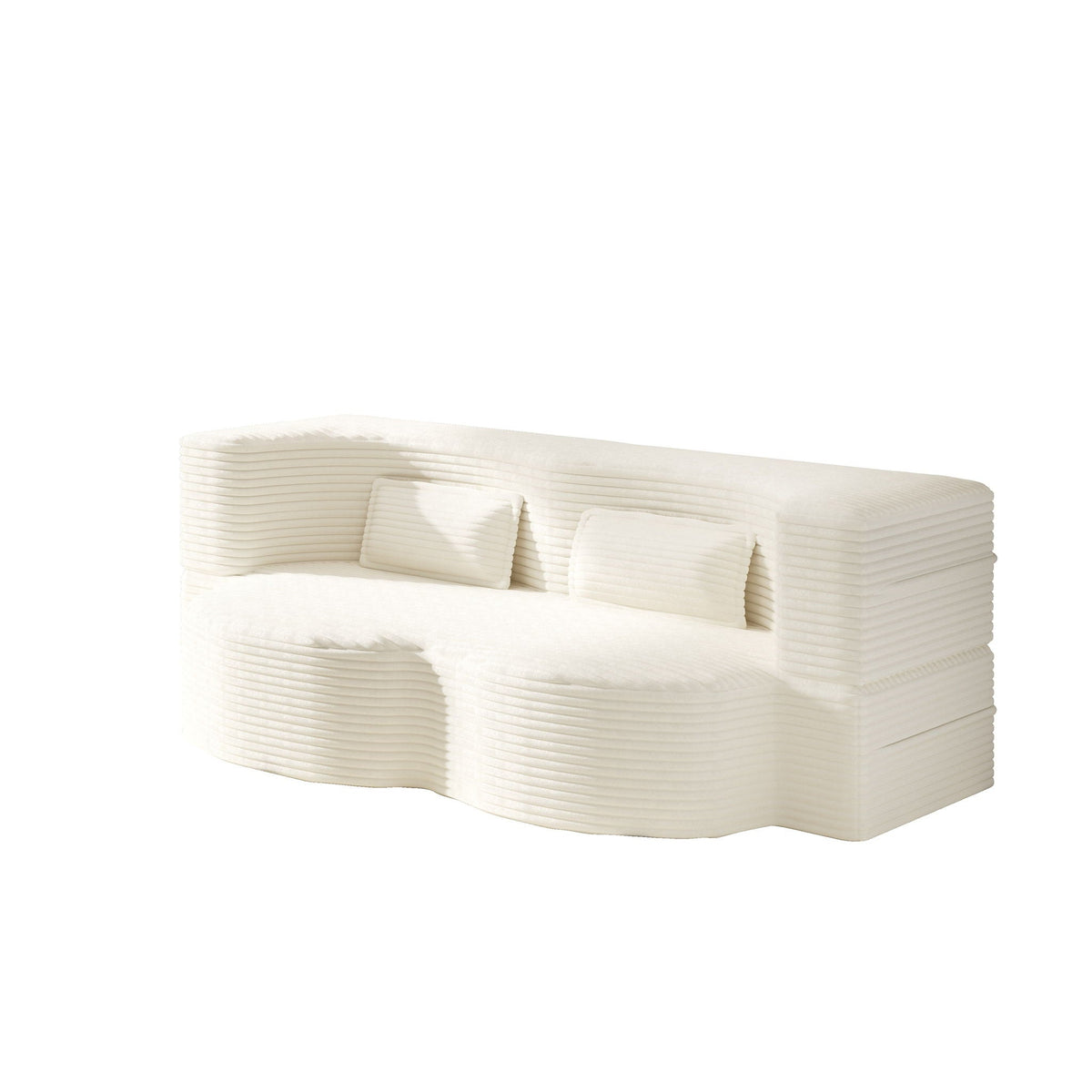 Convertible Floor Sofa with 2 Pillows - Twin Size Corduroy - White or Gray