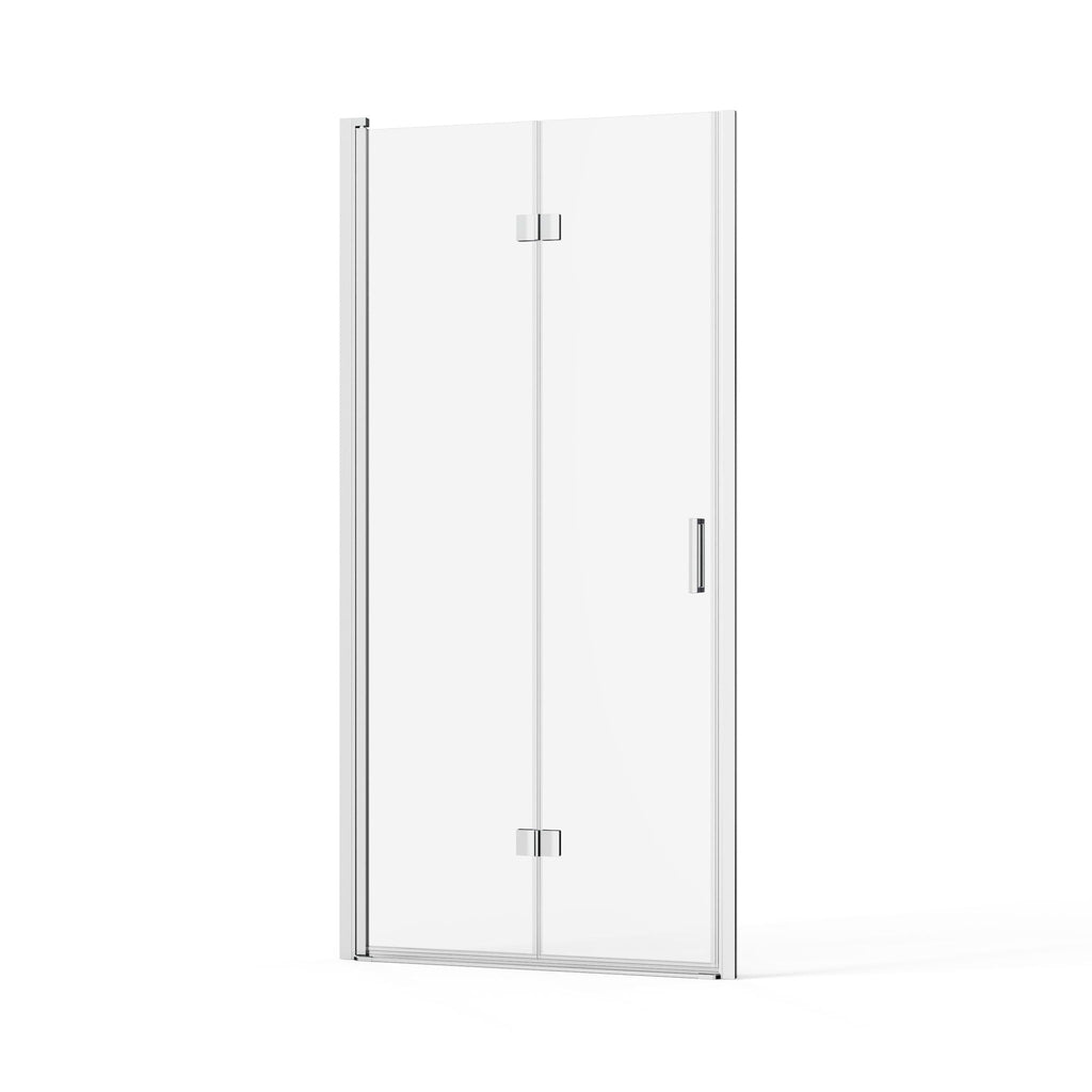 Bifold Frameless Shower Door with Tempered Clear Glass - Pearl Silver or Black