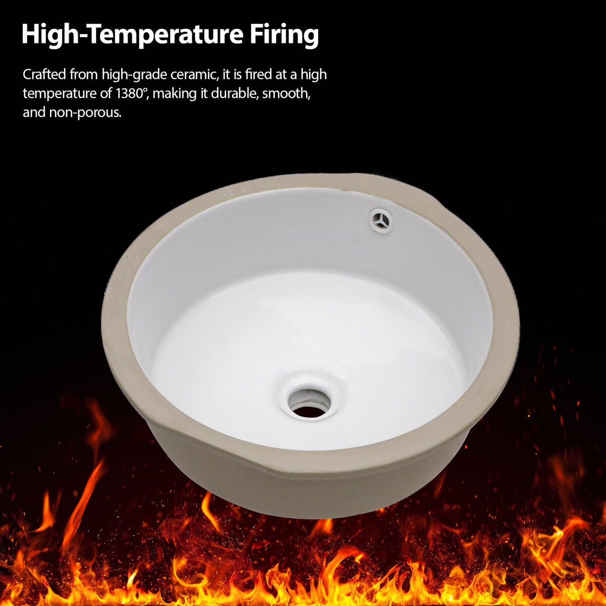 Ceramic Round Undermount Bathroom Sink with Overflow - White