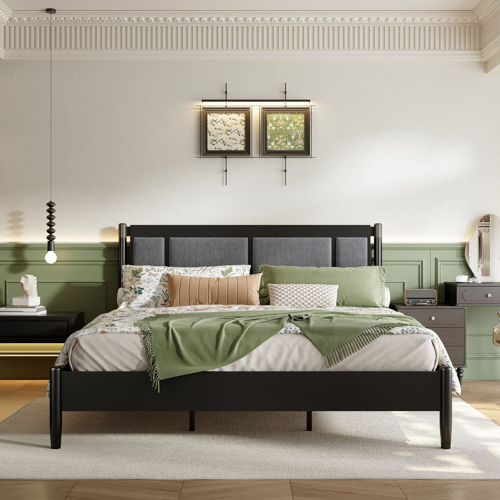 Solid Wood King Bed Frame with Heavy Duty Support - Black/Dark Grey or Grey/Light Grey