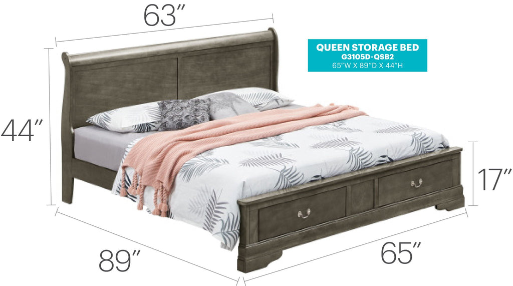 Upholstered Panel Sleigh Storage Bed with Dove Tail Drawers - Multiple Colors