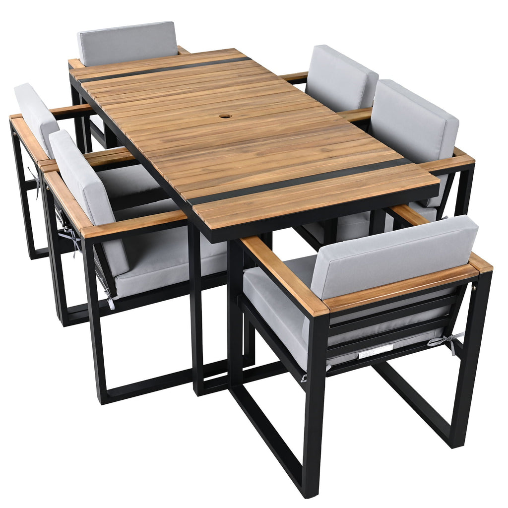 7 Piece Outdoor Dining Set with Removable Cushions - Gray or Beige