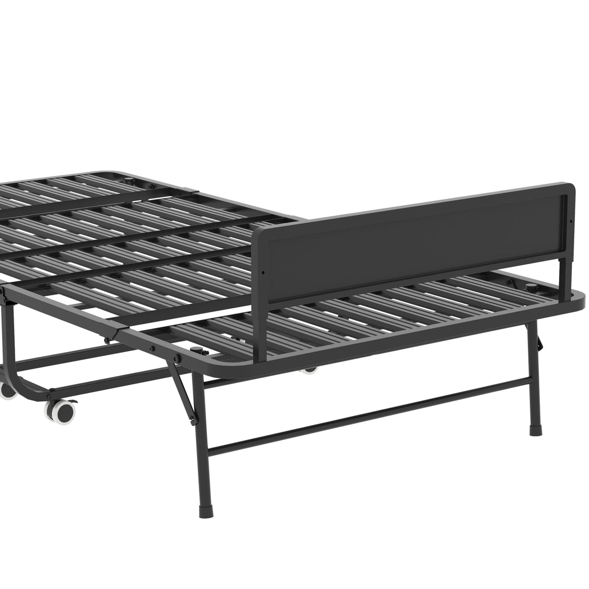 Twin Folding Bed with Adjustable Headboard & Memory Foam Mattress - Black