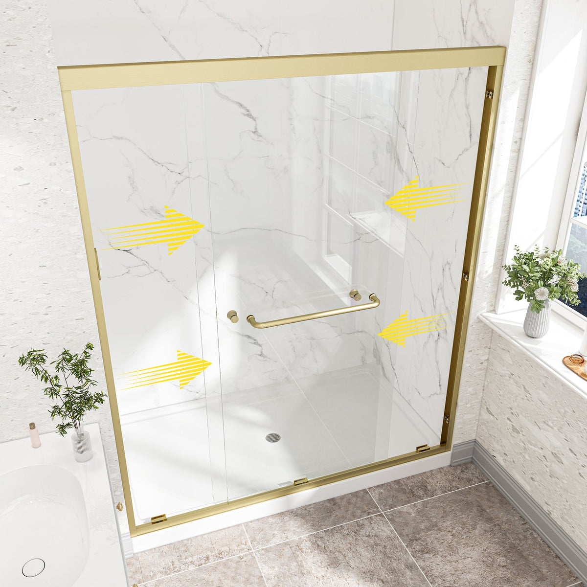 55-60" Adjustable Brushed Shower Door with Tempered Glass - Brushed Gold
