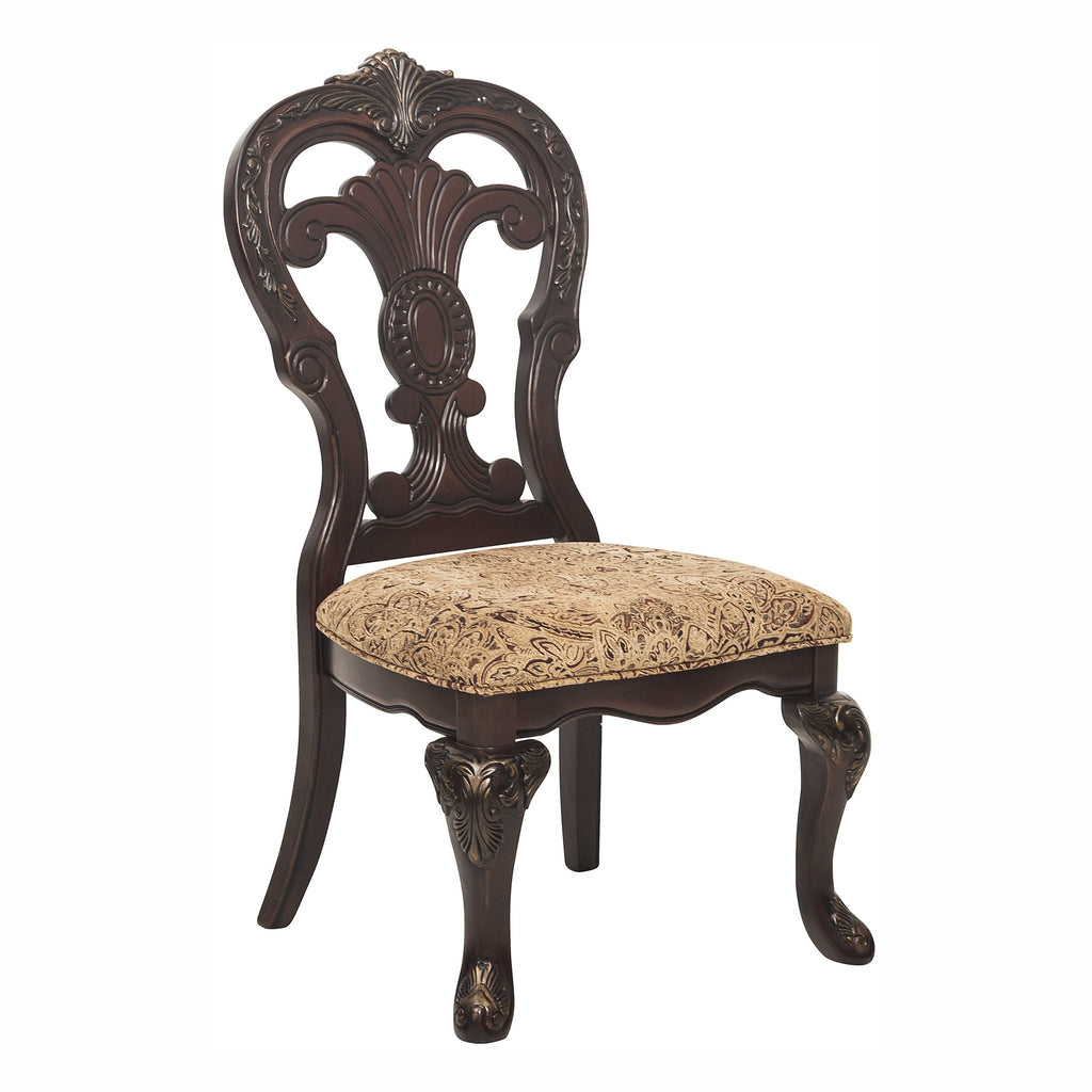 Traditional Cherry Side Chair Set with Upholstered Seats - 2 Piece