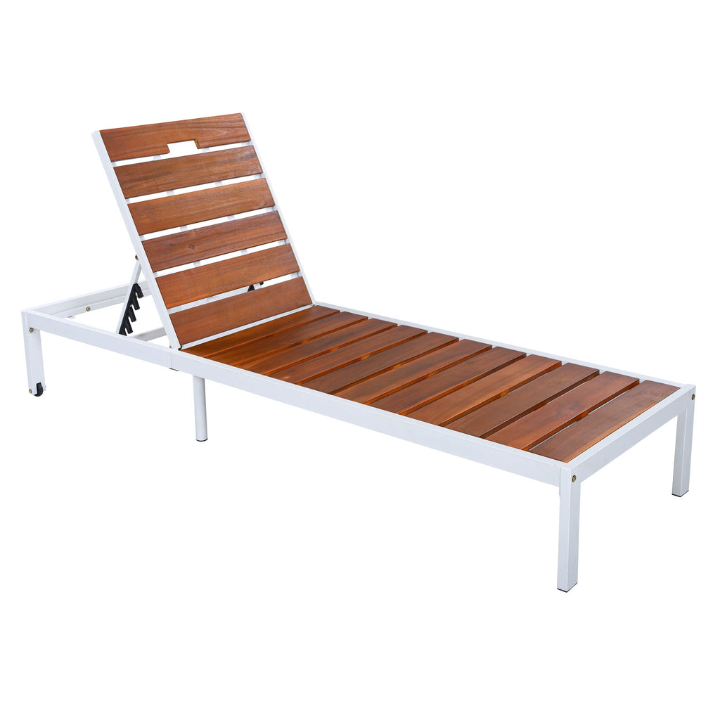 Outdoor Chaise Lounge Chair with Adjustable Backrest - Brown / White