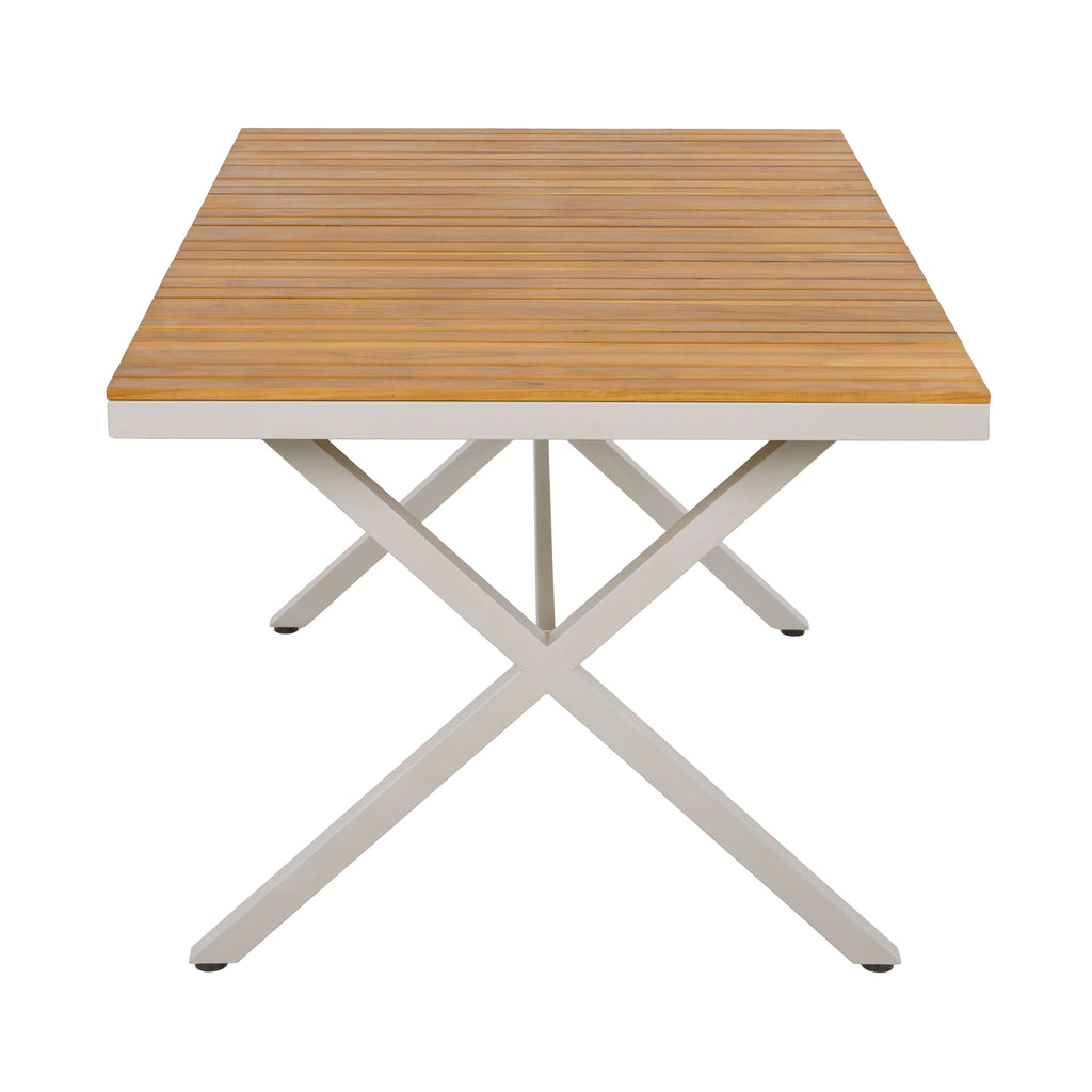 Outdoor 5-Piece Dining Set - Rectangular Teak Wood Table + 4 Wicker Chairs