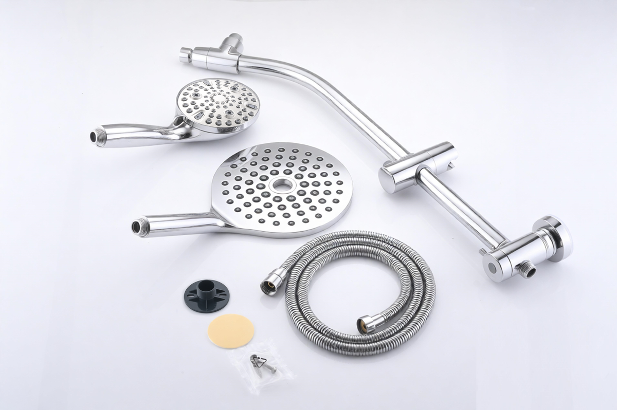 High Pressure Dual Shower Head Set with Adjustable Slide Bar - Silver