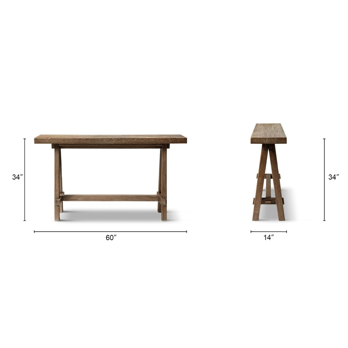 Trestle Coffee Table with Solid Reclaimed Elm Construction - Dark or Light Brown