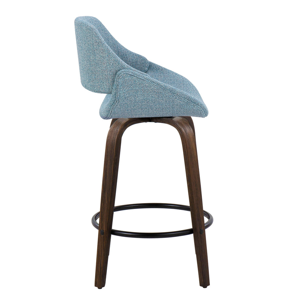 Mid Century Modern Counter Stool Set with Round Footrest - Dark Gray or Light Blue