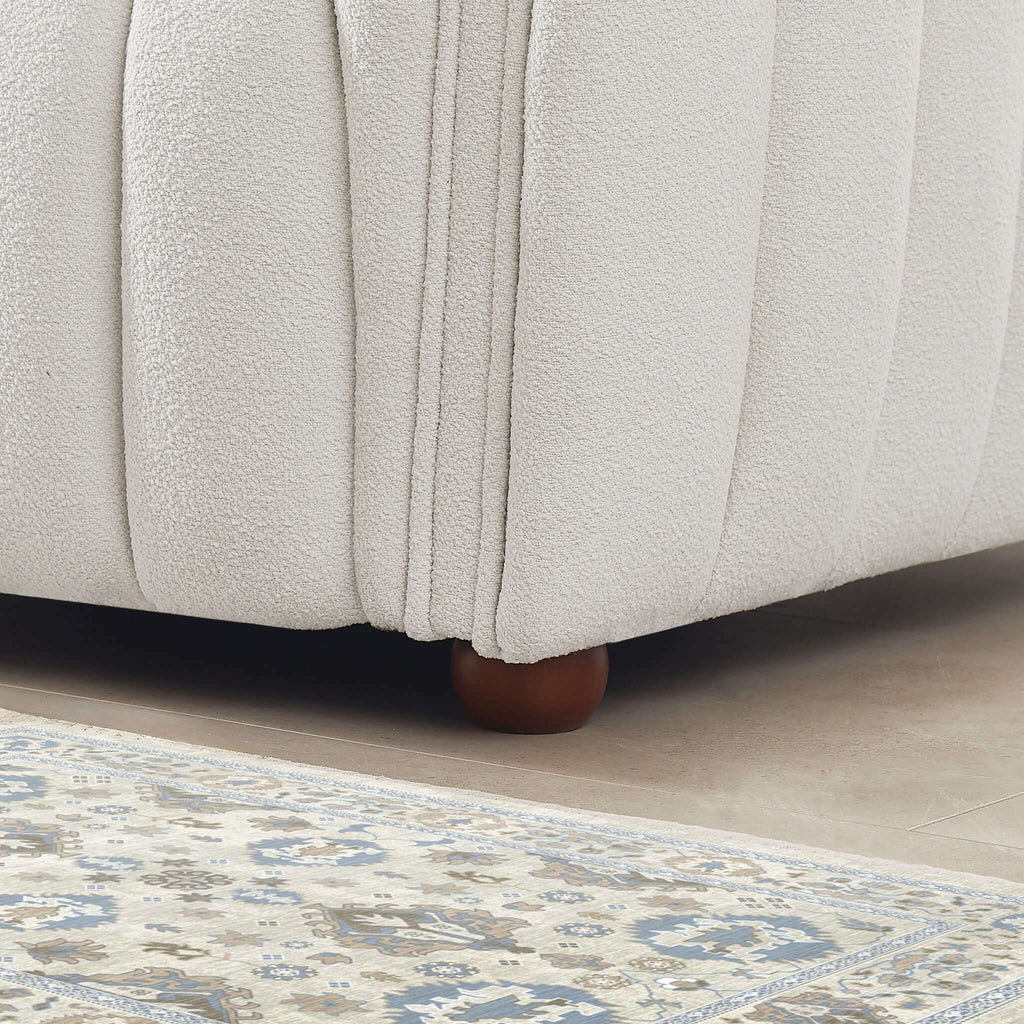 Mid-Century Modern Boucle Couch with Tight Back - Beige
