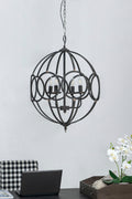 4 Light Metal Chandelier With Adjustable Chain - Black