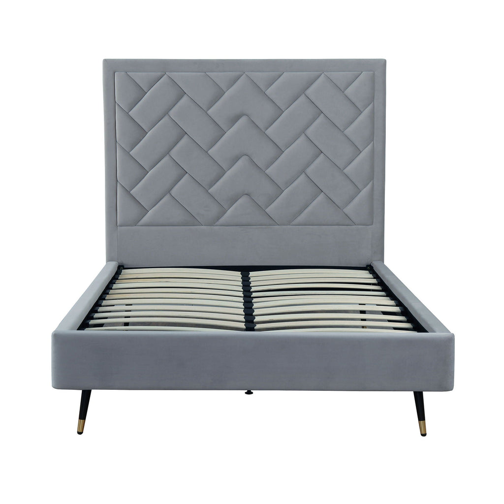 Upholstered Bed with Headboard and Slats - Multiple Colors