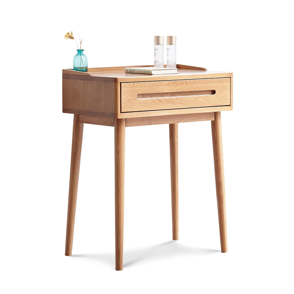 Oak Vanity Desk with Storage Drawer - Light Brown