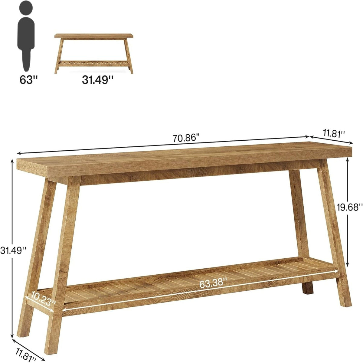 Extra Long Console Table with 2-Tier Open Storage - Farmhouse Style - Brown