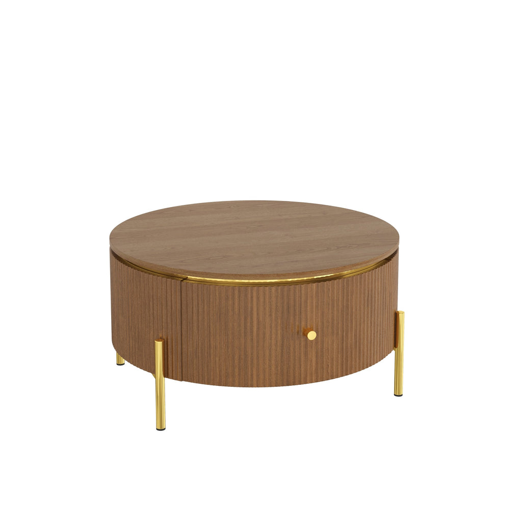 Modern Round Coffee Table with 2 Large Drawers Storage - MDF