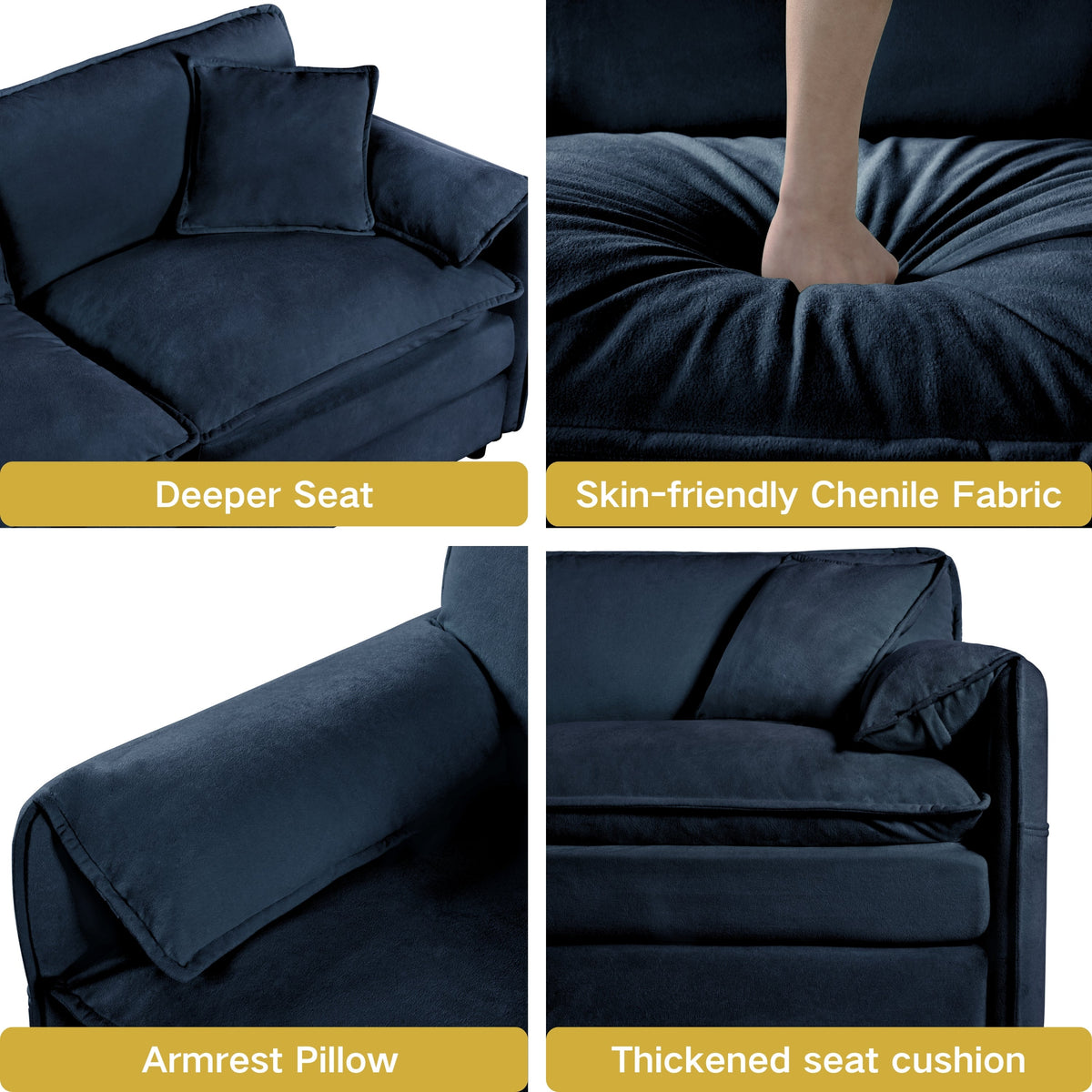 Modern Upholstered Sofa Chair with Dual-Layer Cushions – Chenille