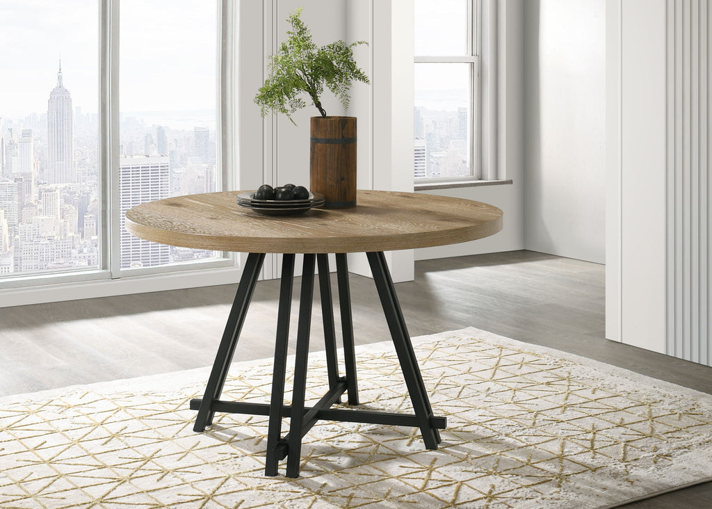 Tate Round Dining Table with Metal Base - Oak Finish