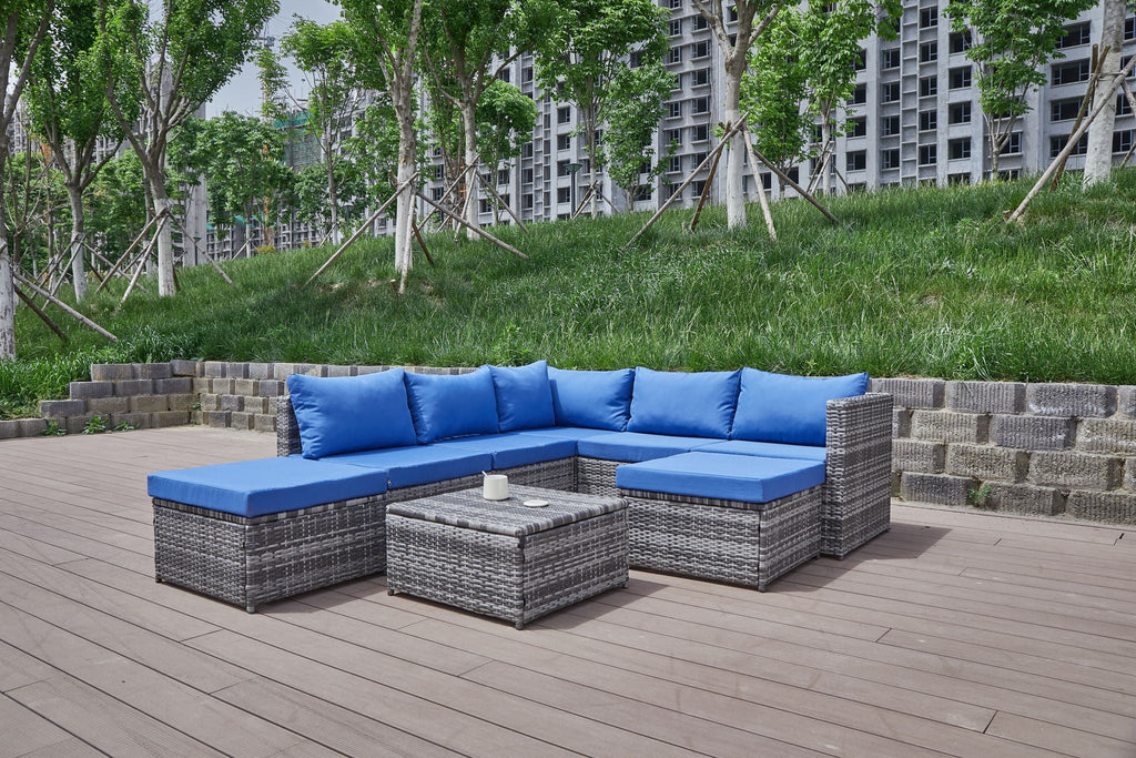 Dark Gray Patio Sofa With Cushions and Table - All-Weather Wicker