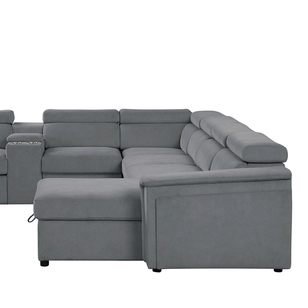 Power Recliner Sleeper Sectional with Adjustable Headrest and Storage - Dark Gray or Beige