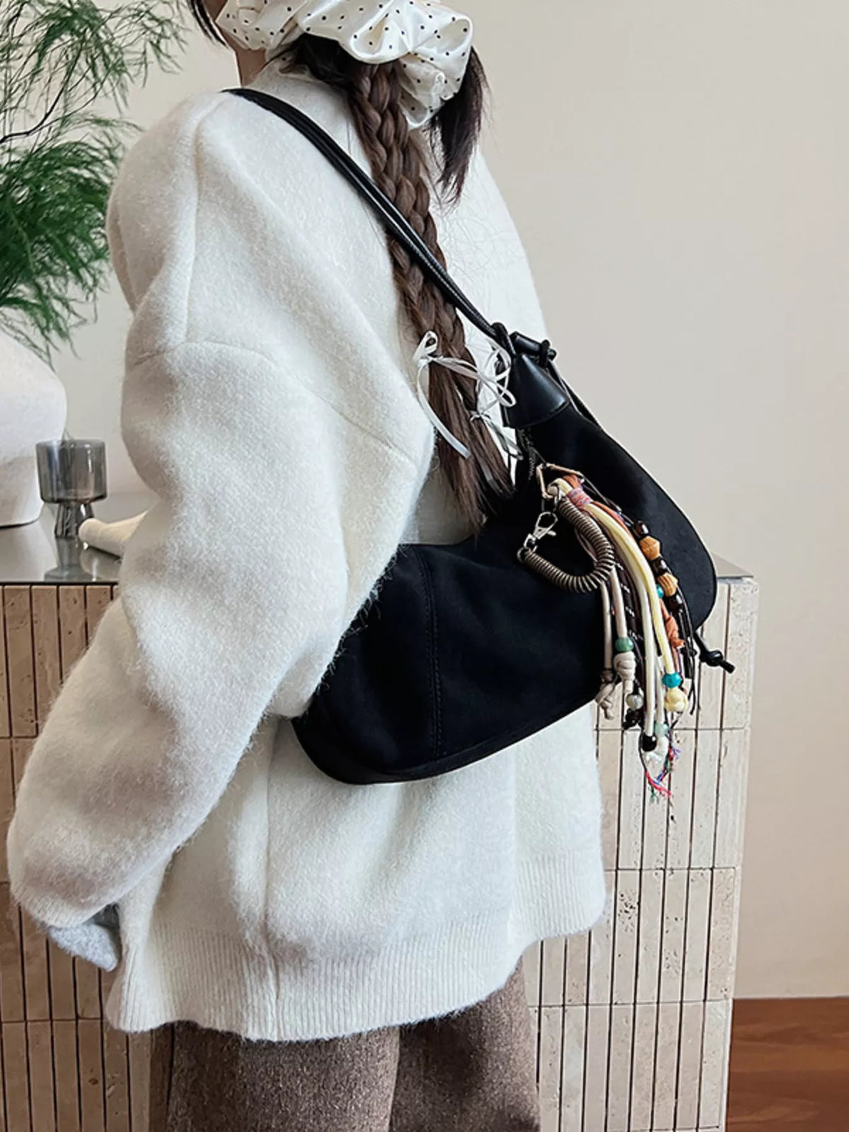 Vintage Suede Tassel Shoulder Bag