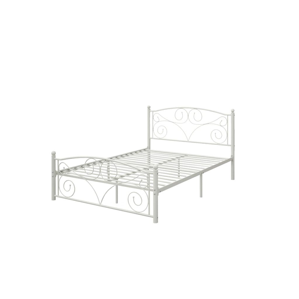 Unique Flower Sturdy System Metal Bed Frame with Headboard and Footboard - White