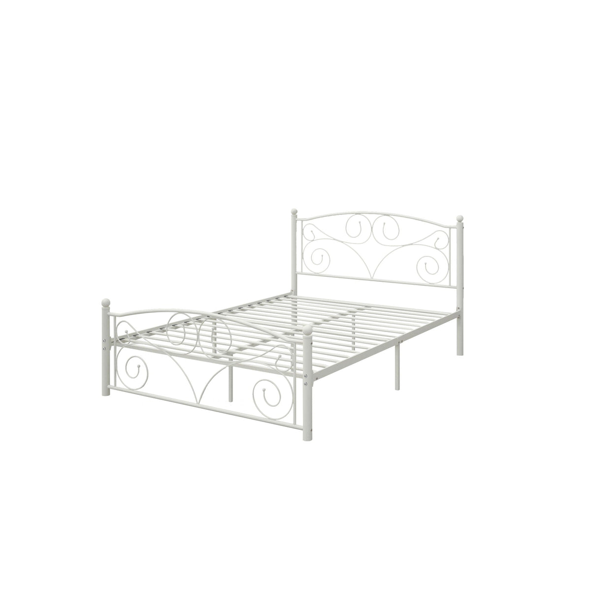 Unique Flower Sturdy System Metal Bed Frame with Headboard and Footboard - White