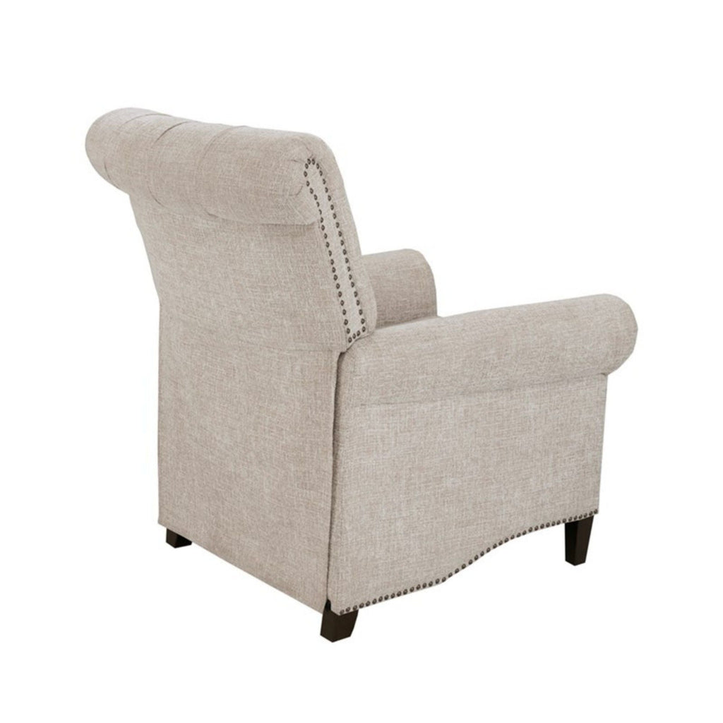 Cream Push Back Recliner Chair with Tufted Back and Nailhead Trim