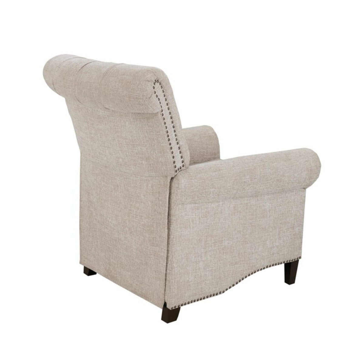 Cream Push Back Recliner Chair with Tufted Back and Nailhead Trim