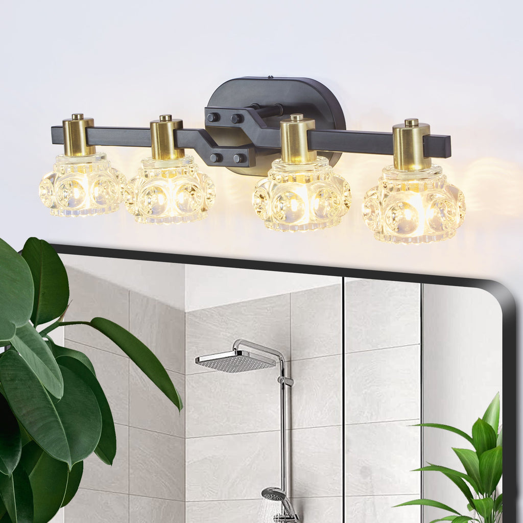 Vintage 4-Light Wall Sconce with Clear Crystal Shades - Matte Black