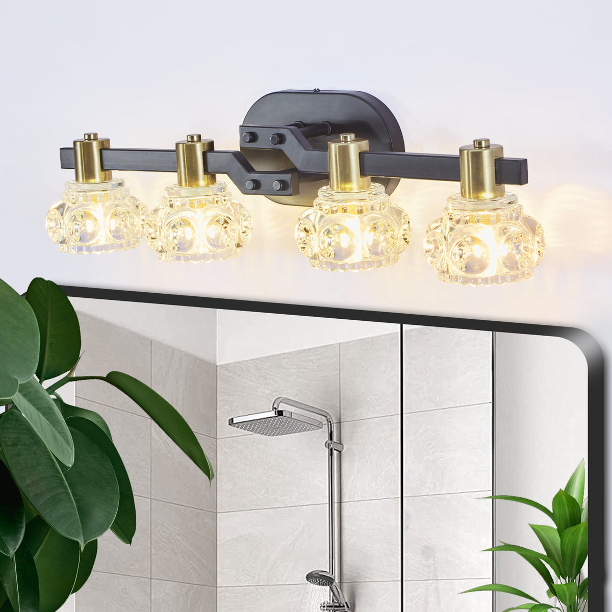 Vintage 4-Light Wall Sconce with Clear Crystal Shades - Matte Black