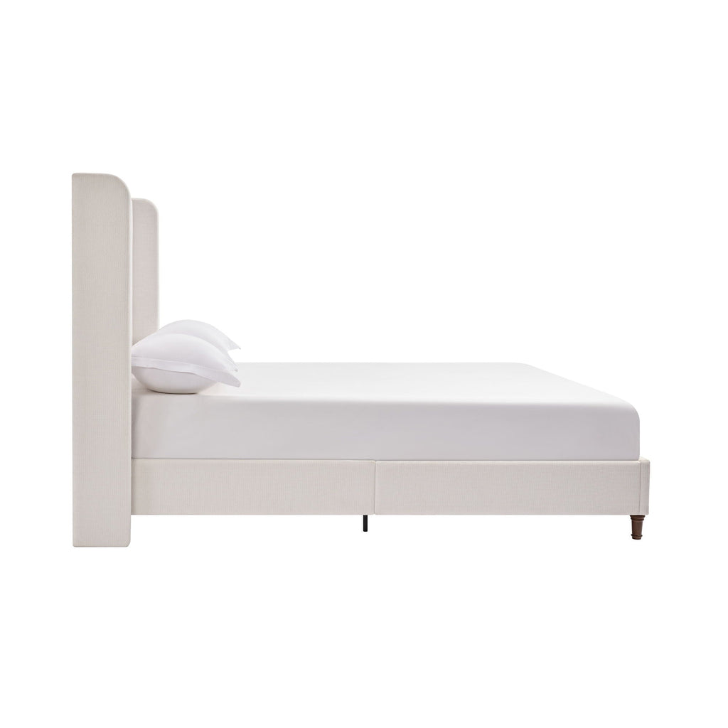 Tall Headboard Upholstered Bed with No Box Spring Needed - Cream