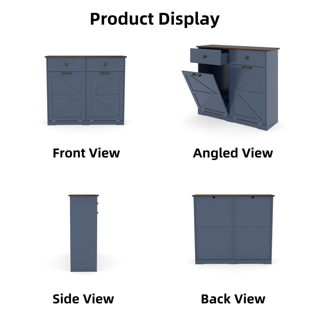 Double Tilt Out Trash Cabinet with Hideaway Drawer - Barn Door Style