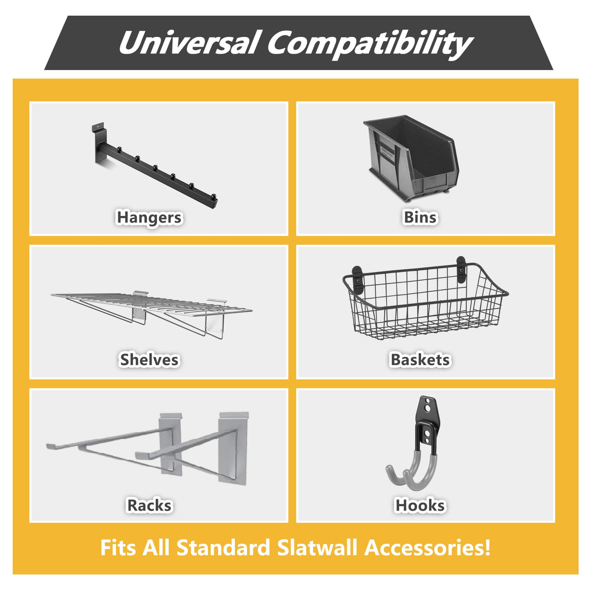 Heavy Duty PVC Slatwall Garage Organizer with 75 lb Capacity - Grey