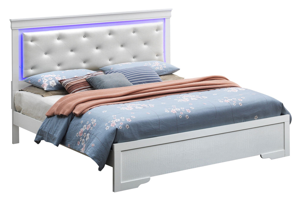 LED Upholstered Bed with Jewel Tufted Headboard - Multiple Colors