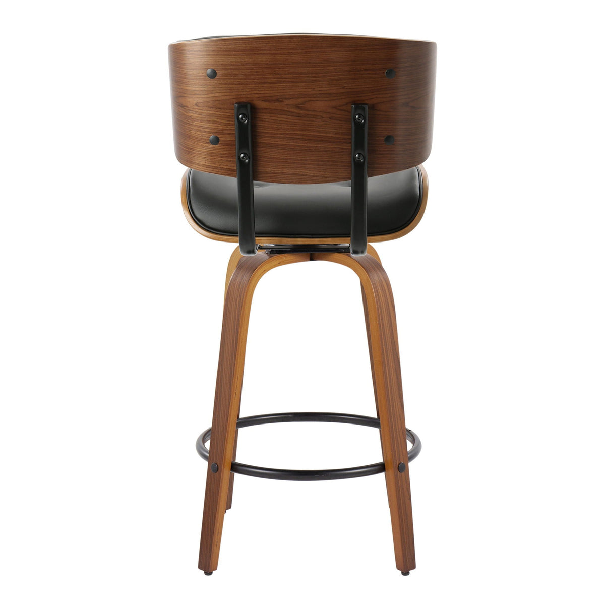 Mid-Century Modern Counter Stool with Swivel & Footrest - Black, Gray, Dark Gray (Set of 2)