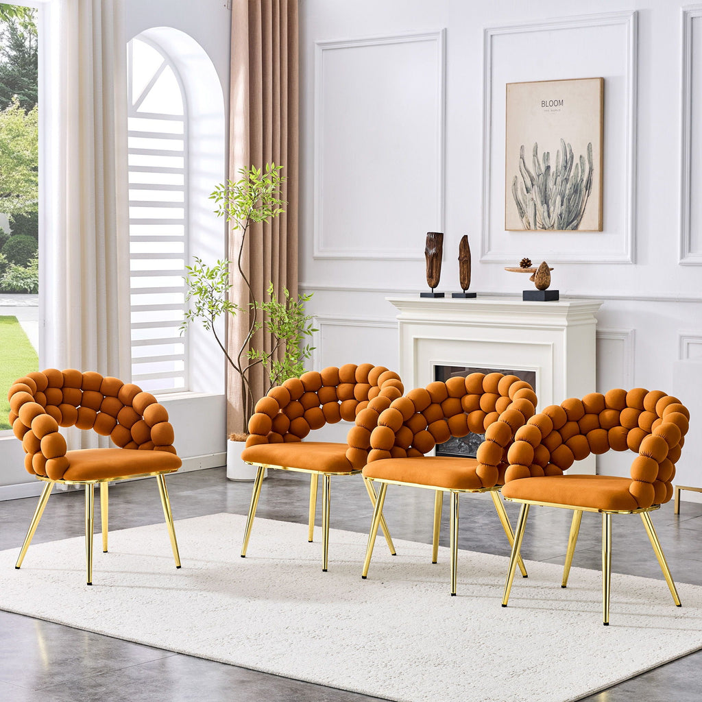Ball Chain Bubble Dining Chair Set with Sculptural Backrest - Dark Gray, Beige, Orange