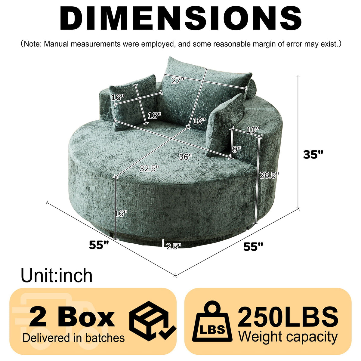Swivel Sleeper Chair with Supportive Pillow and 360° Base - Multiple Colors
