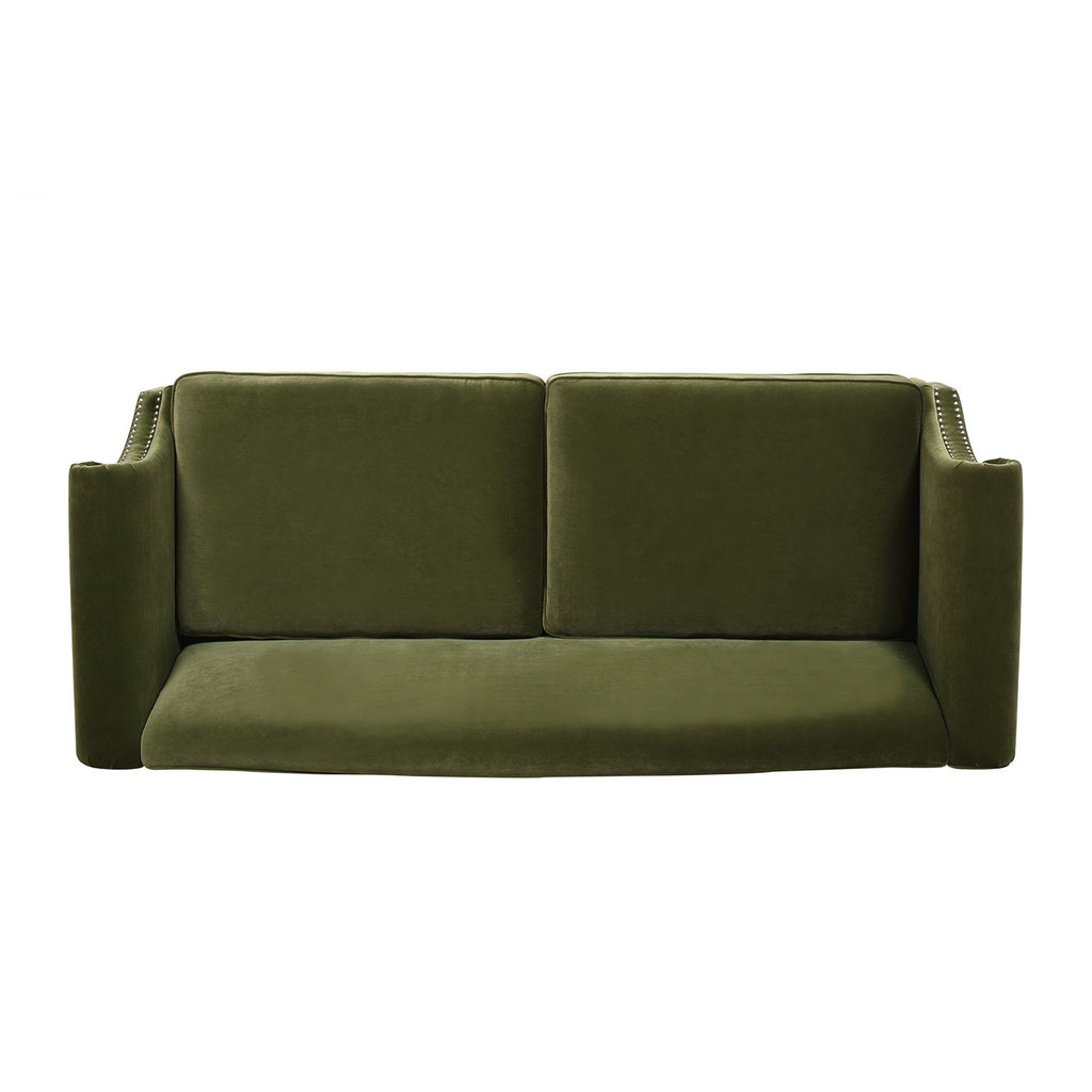 Green Camel Back Small Space Sofa with Performance Upholstery