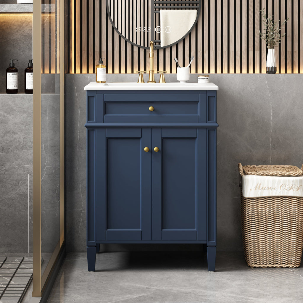 24" Bathroom Vanity with Ceramic Basin and Storage - Blue