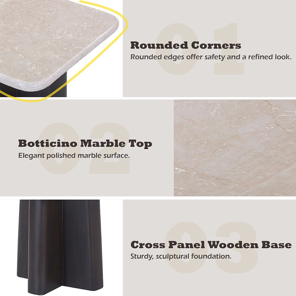 Jacory - End Table With Bottocino Marble Top - Beige / Espresso
