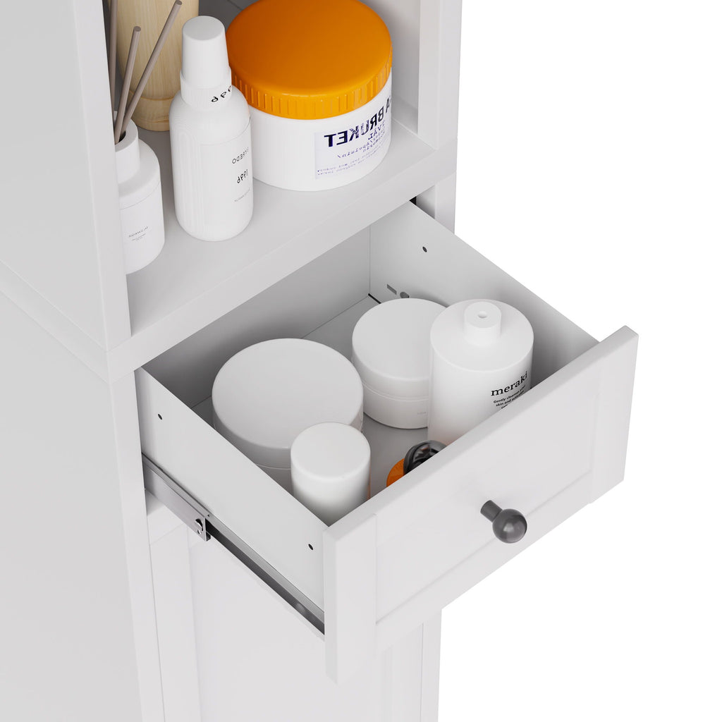 Tall Bathroom Storage Cabinet with Adjustable Shelves - White Steel
