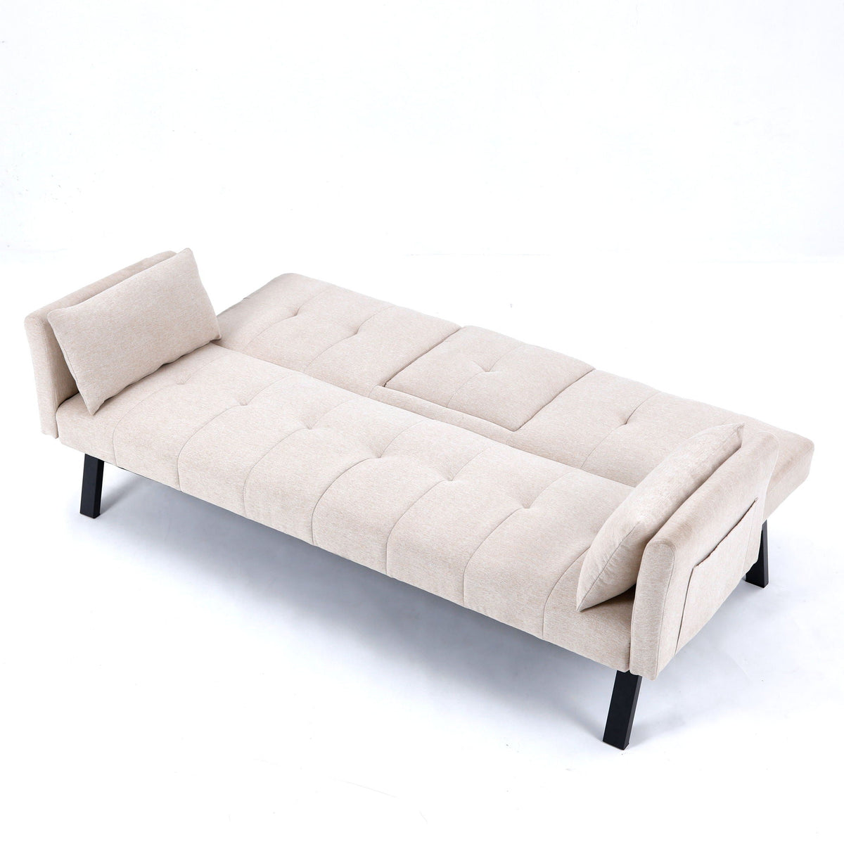 Foldable Sofa Bed with Cup Holder and Solid Wood Frame - Multiple Colors