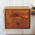 Solid Wood Wall-Mounted Nightstand with Storage Drawers - Chestnut