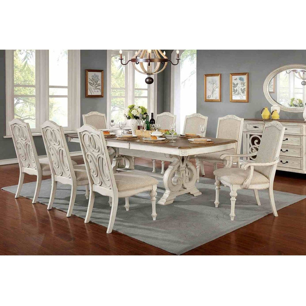 Rustic Dining Set With Table And Upholstered Chairs - 9 Piece