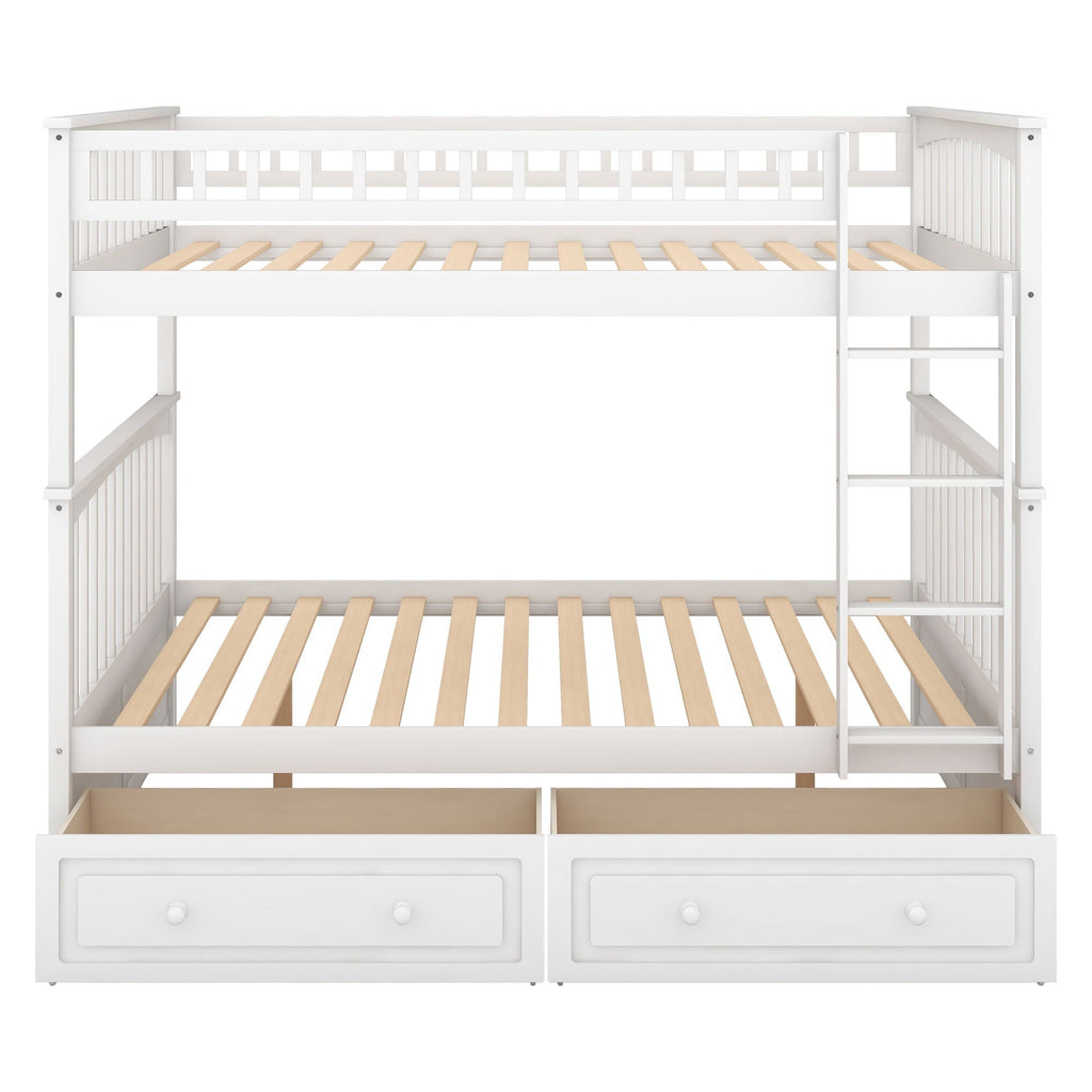 Convertible Bunk Bed With Drawers - Solid Wood with Storage - White, Dark Brown or Dark Gray